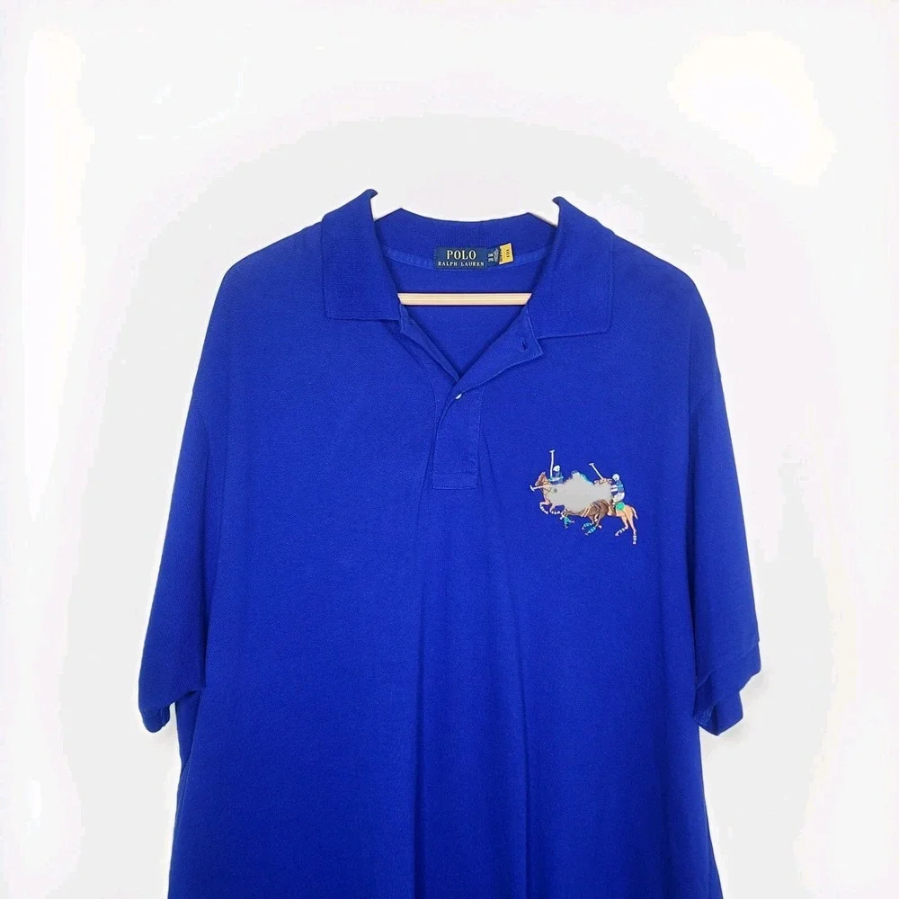 POLO RALPH LAUREN Men's Big And Tall Mesh Triple Pony Polo Shirt Royal‎ Blue 2XB
